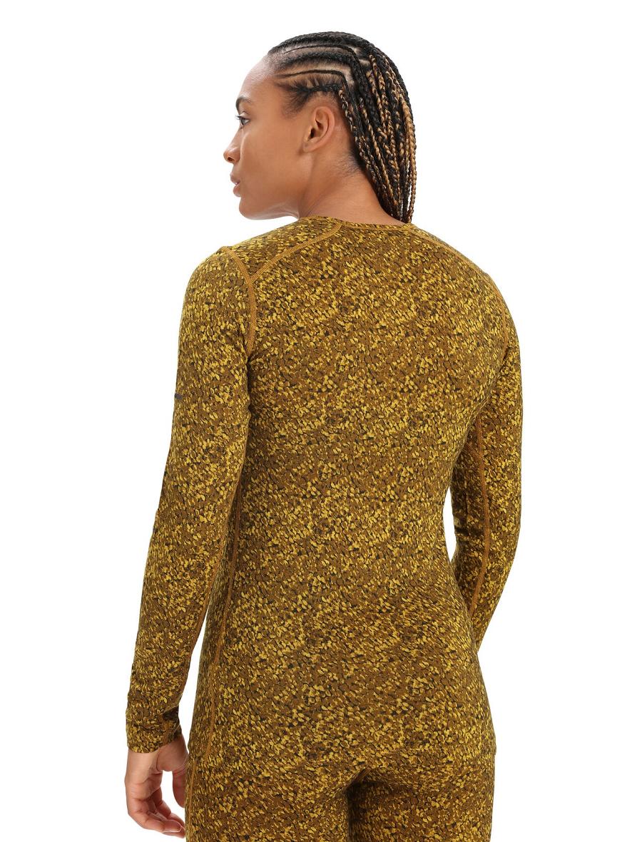 Silent Gold / Clove Women's Icebreaker Merino 200 Oasis Long Sleeve Crewe Lichen Base Layers | USA 1825WNBY